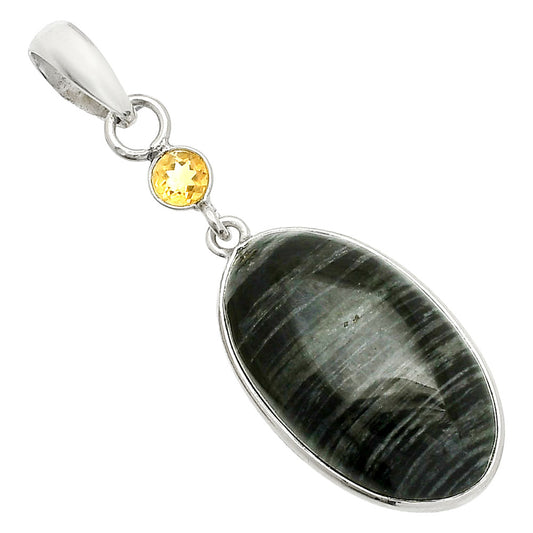 Silver Leaf Obsidian & Citrine Pendant P-1098 SDP150939
