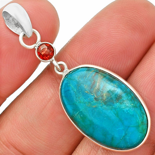 Natural Azurite Chrysocolla & Garnet Pendant P-1098 SDP150943