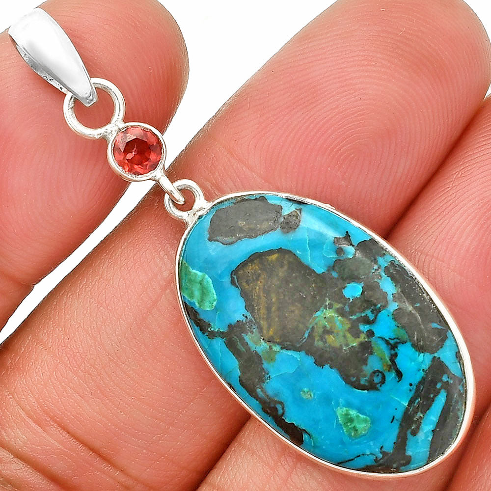 Natural Shattuckite - USA & Garnet Pendant P-1098 SDP150949