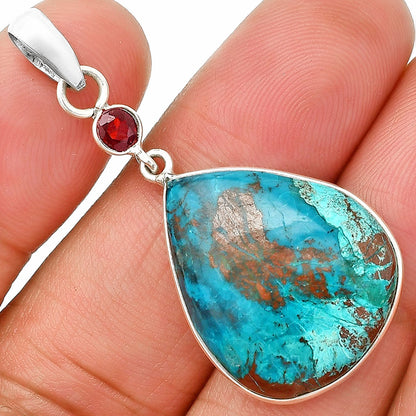 Natural Shattuckite - USA & Garnet Pendant P-1098 SDP150951