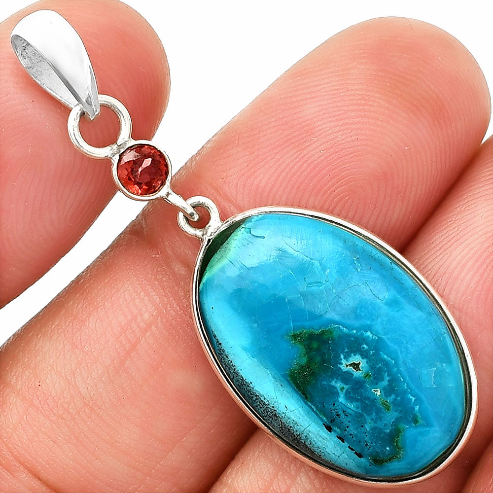 Natural Azurite In Malachite & Garnet Pendant P-1098 SDP150952