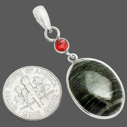 Natural Silver Leaf Obsidian & Garnet Pendant P-1098 SDP150969
