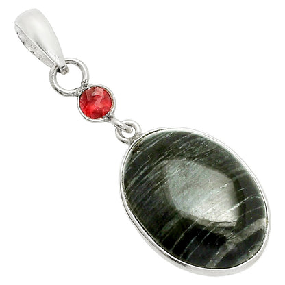 Natural Silver Leaf Obsidian & Garnet Pendant P-1098 SDP150969
