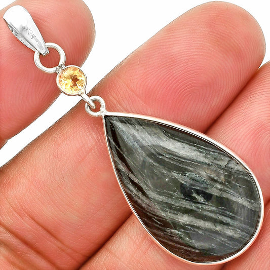 Silver Leaf Obsidian & Citrine Pendant P-1098 SDP150972