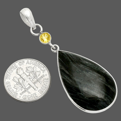 Silver Leaf Obsidian & Citrine Pendant P-1098 SDP150972