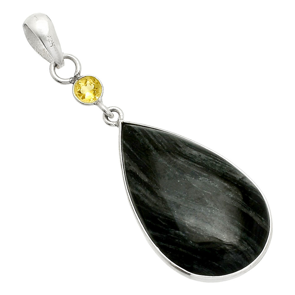 Silver Leaf Obsidian & Citrine Pendant P-1098 SDP150972