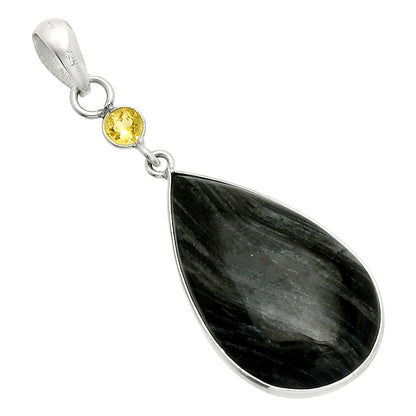 Silver Leaf Obsidian & Citrine Pendant P-1098 SDP150972