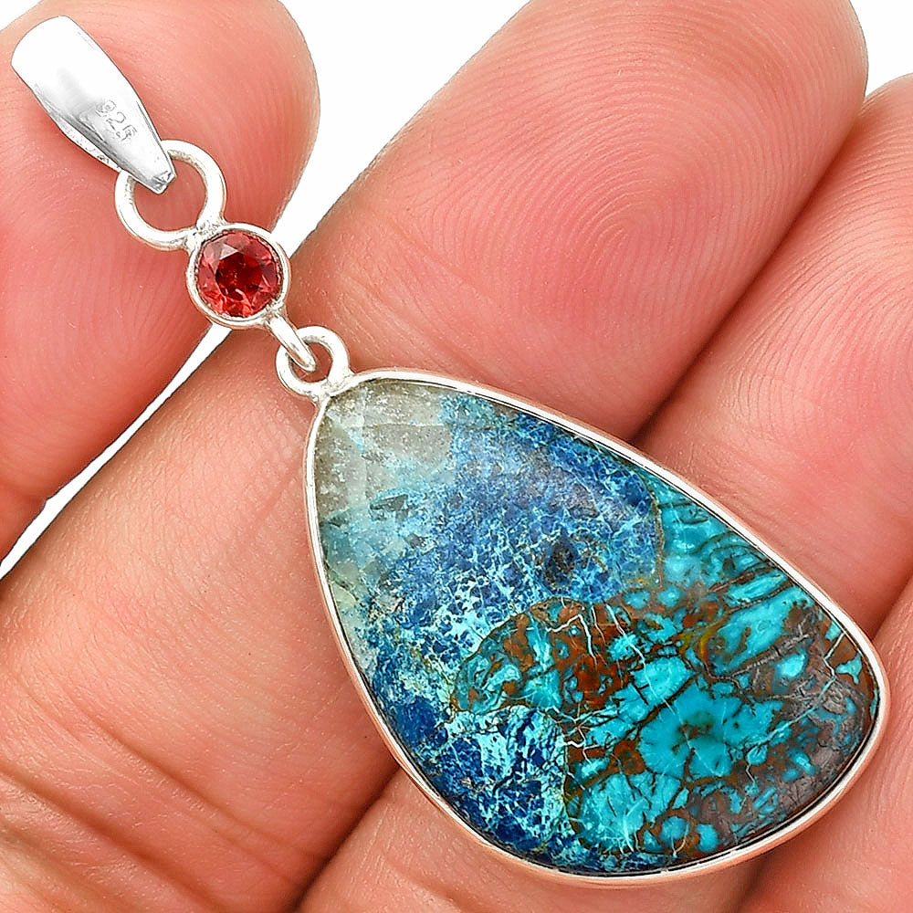 Natural Shattuckite - USA & Garnet Pendant P-1098 SDP150975