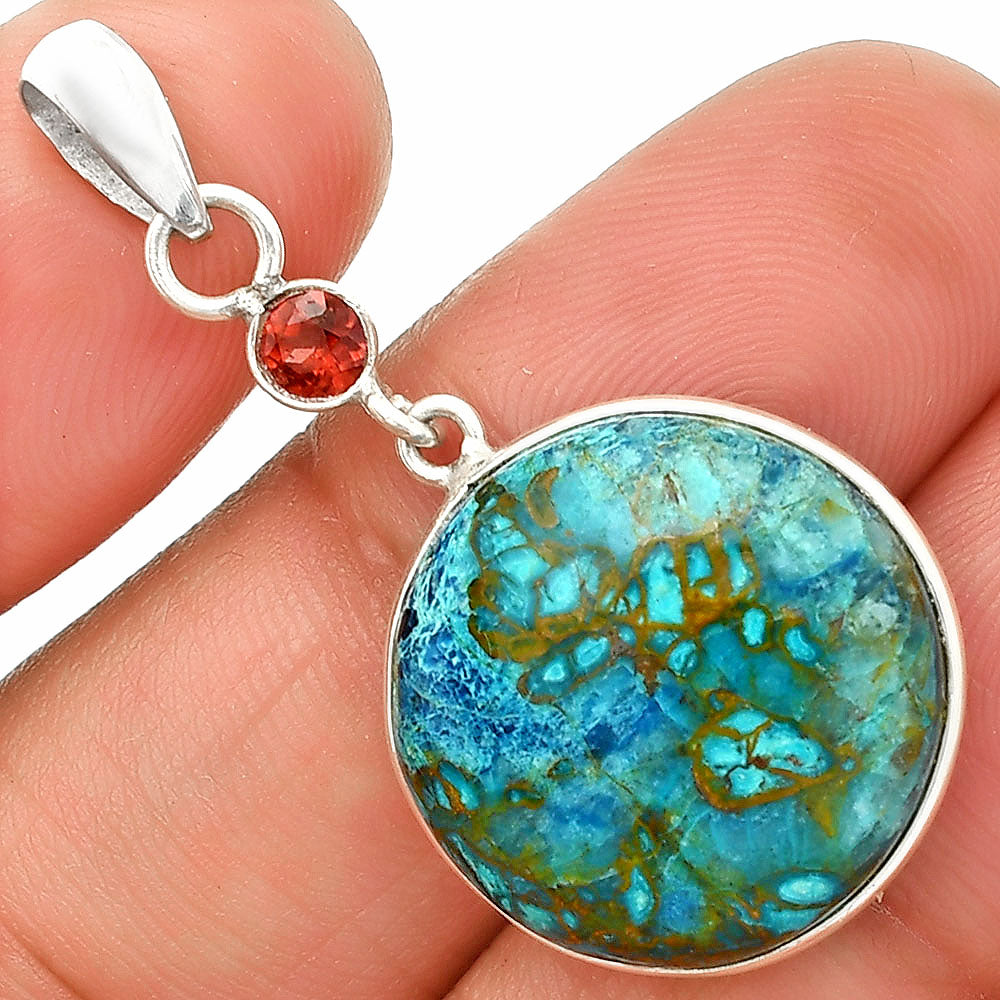 Natural Shattuckite - USA & Garnet Pendant P-1098 SDP150989