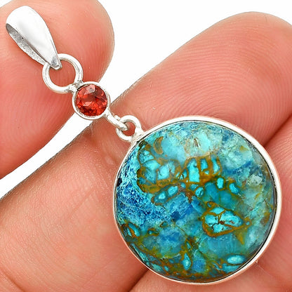 Natural Shattuckite - USA & Garnet Pendant P-1098 SDP150989