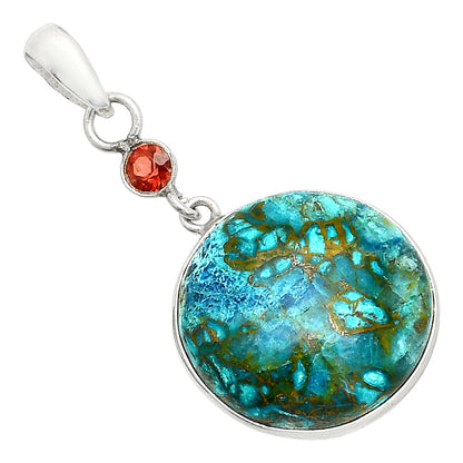 Natural Shattuckite - USA & Garnet Pendant P-1098 SDP150989