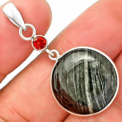 Natural Silver Leaf Obsidian & Garnet Pendant P-1098 SDP150991