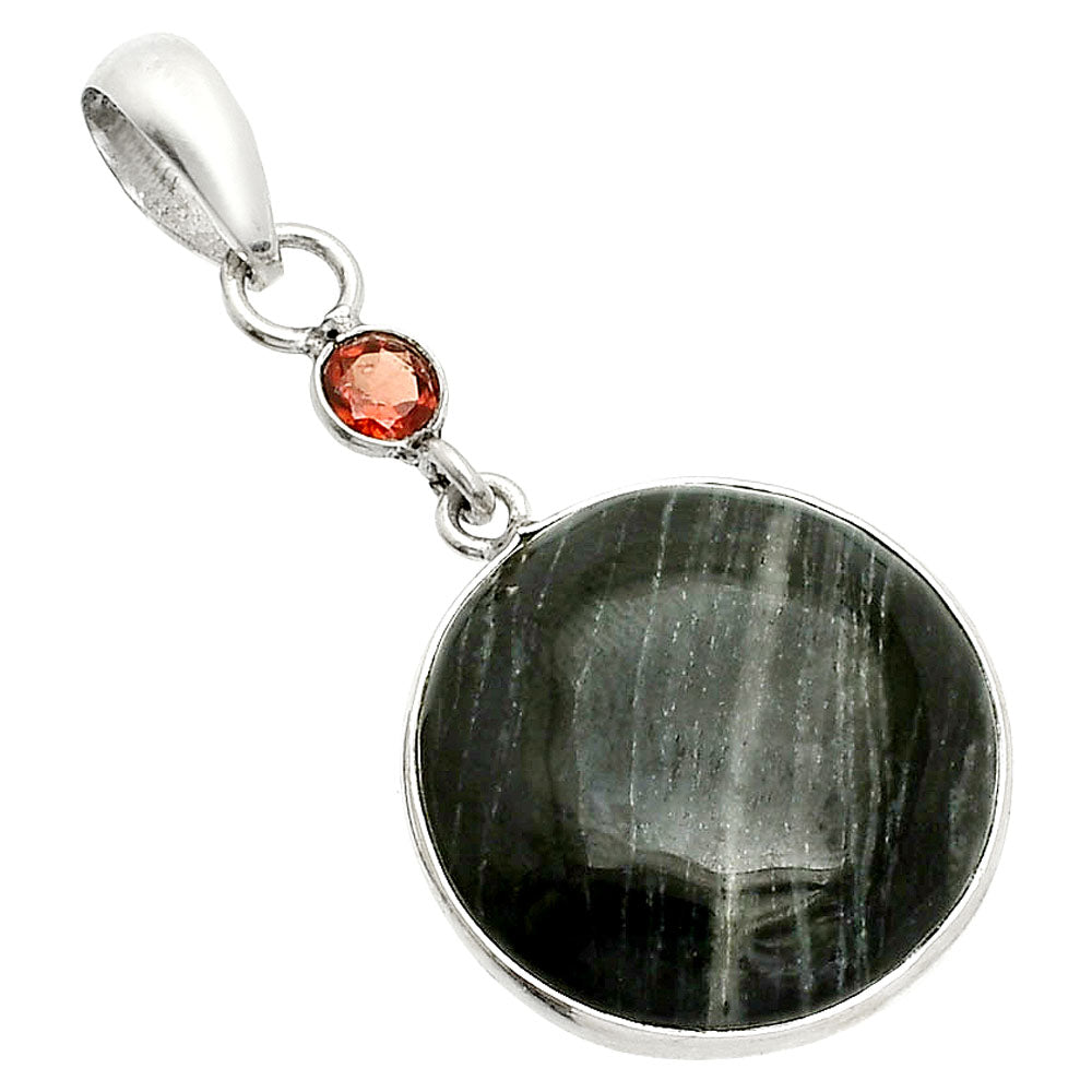 Natural Silver Leaf Obsidian & Garnet Pendant P-1098 SDP150991