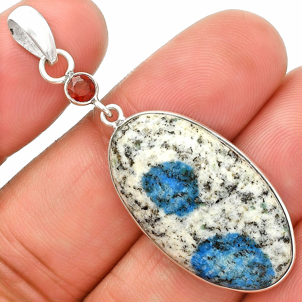 K2 Blue - Azurite In Quartz & Garnet Pendant P-1098 SDP150993