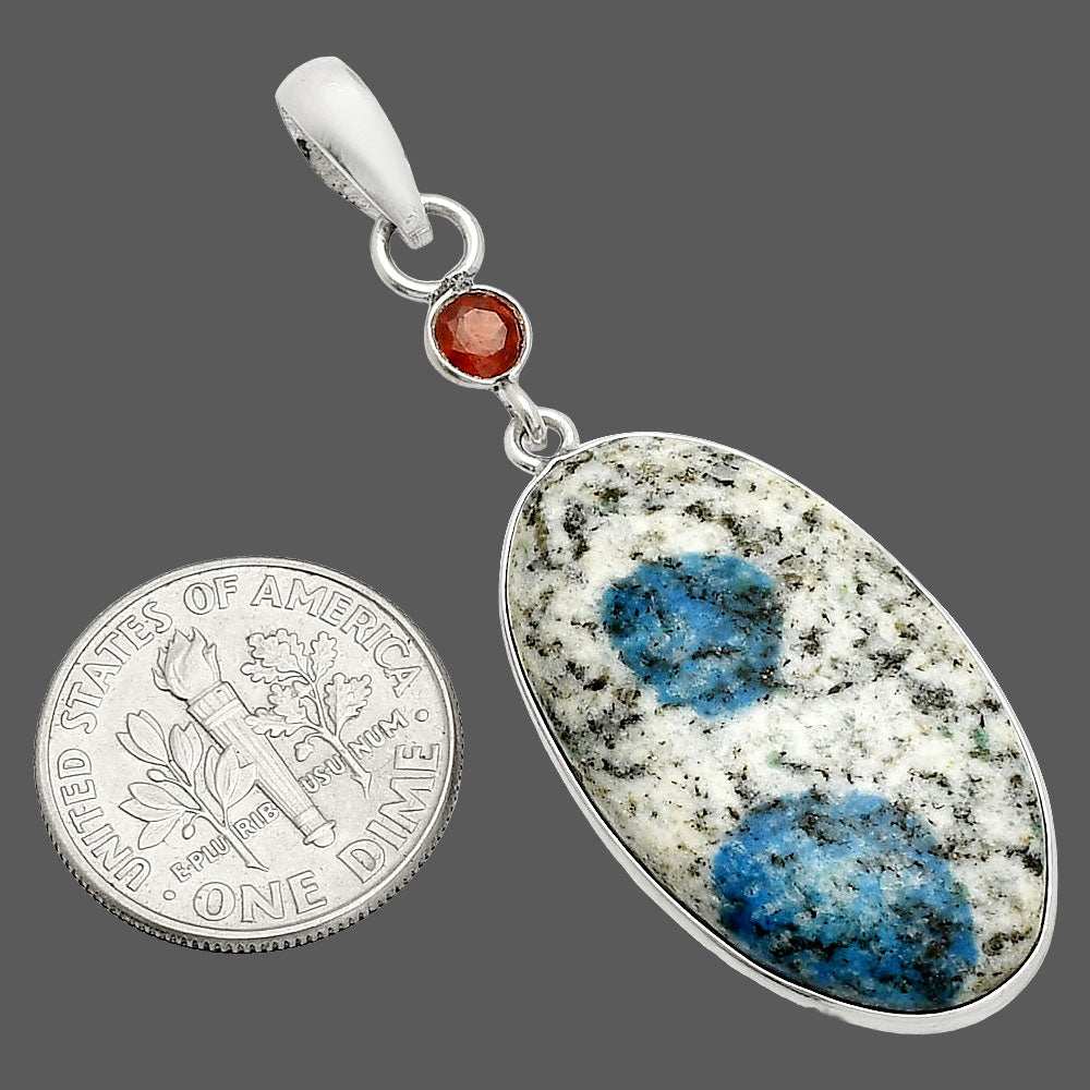 K2 Blue - Azurite In Quartz & Garnet Pendant P-1098 SDP150993