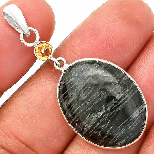 Silver Leaf Obsidian & Citrine Pendant P-1098 SDP151005