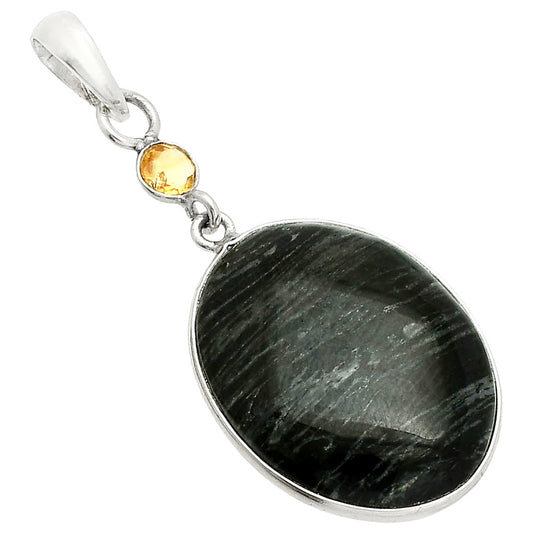 Silver Leaf Obsidian & Citrine Pendant P-1098 SDP151005