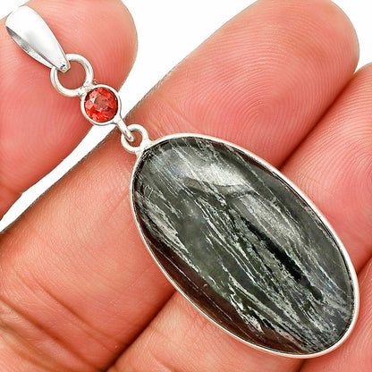 Natural Silver Leaf Obsidian & Garnet Pendant P-1098 SDP151008