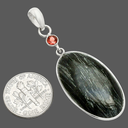 Natural Silver Leaf Obsidian & Garnet Pendant P-1098 SDP151008