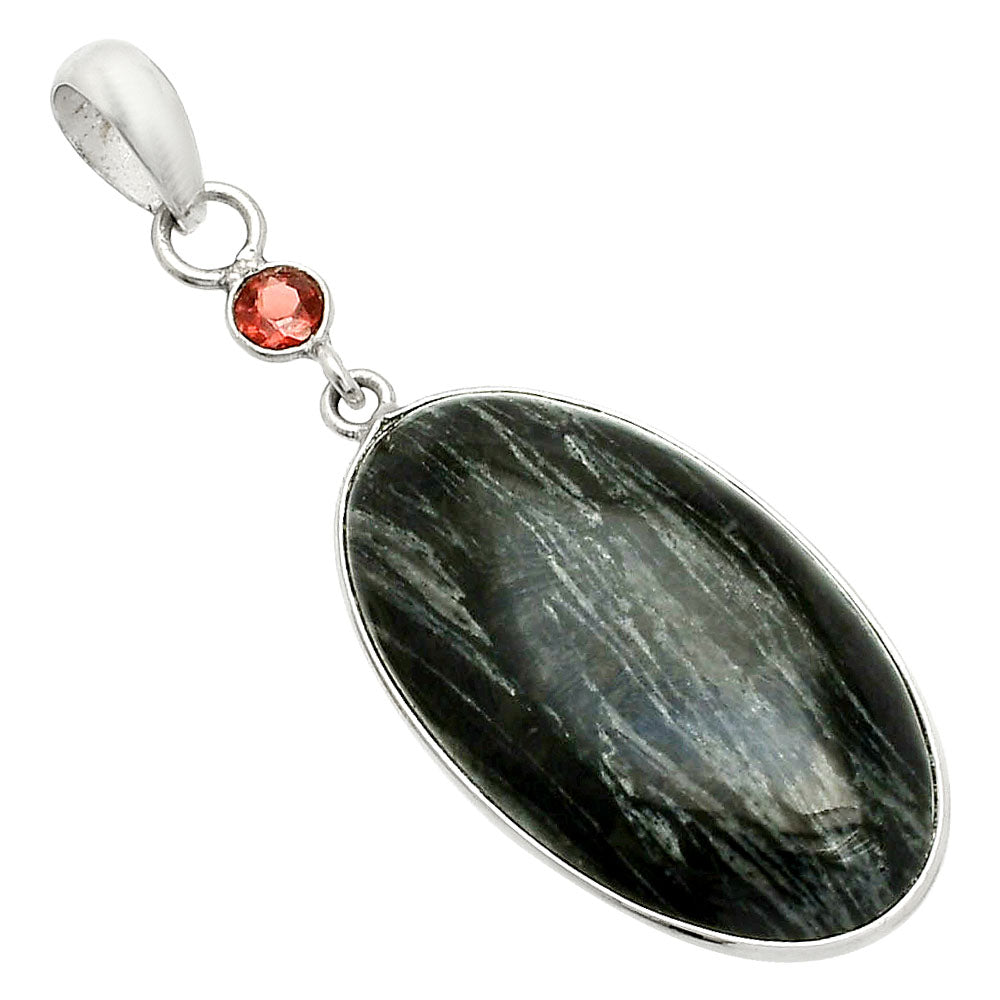 Natural Silver Leaf Obsidian & Garnet Pendant P-1098 SDP151008