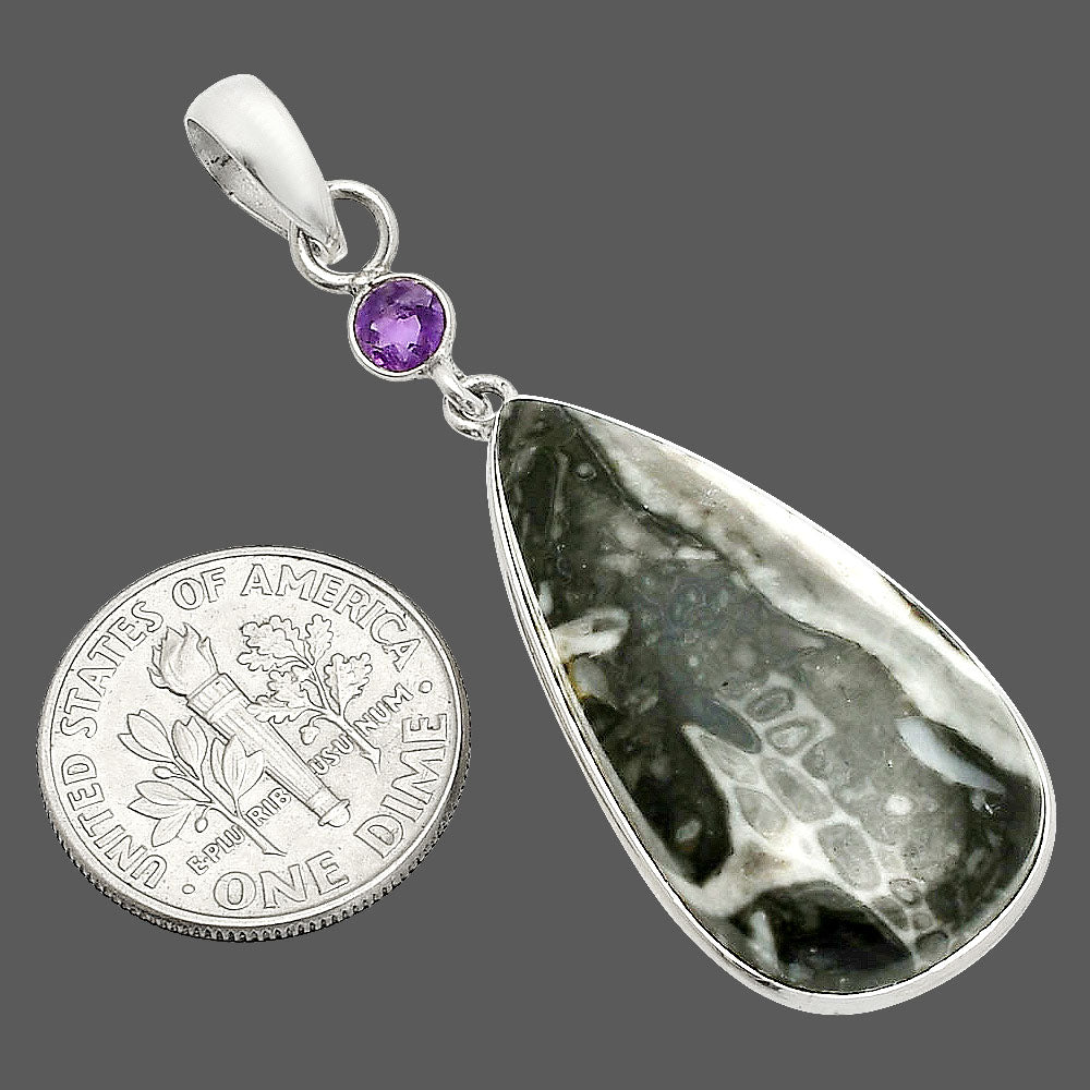 Mexican Cabbing Fossil & Amethyst Pendant P-1098 SDP151009