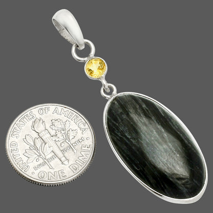 Silver Leaf Obsidian & Citrine Pendant P-1098 SDP151018