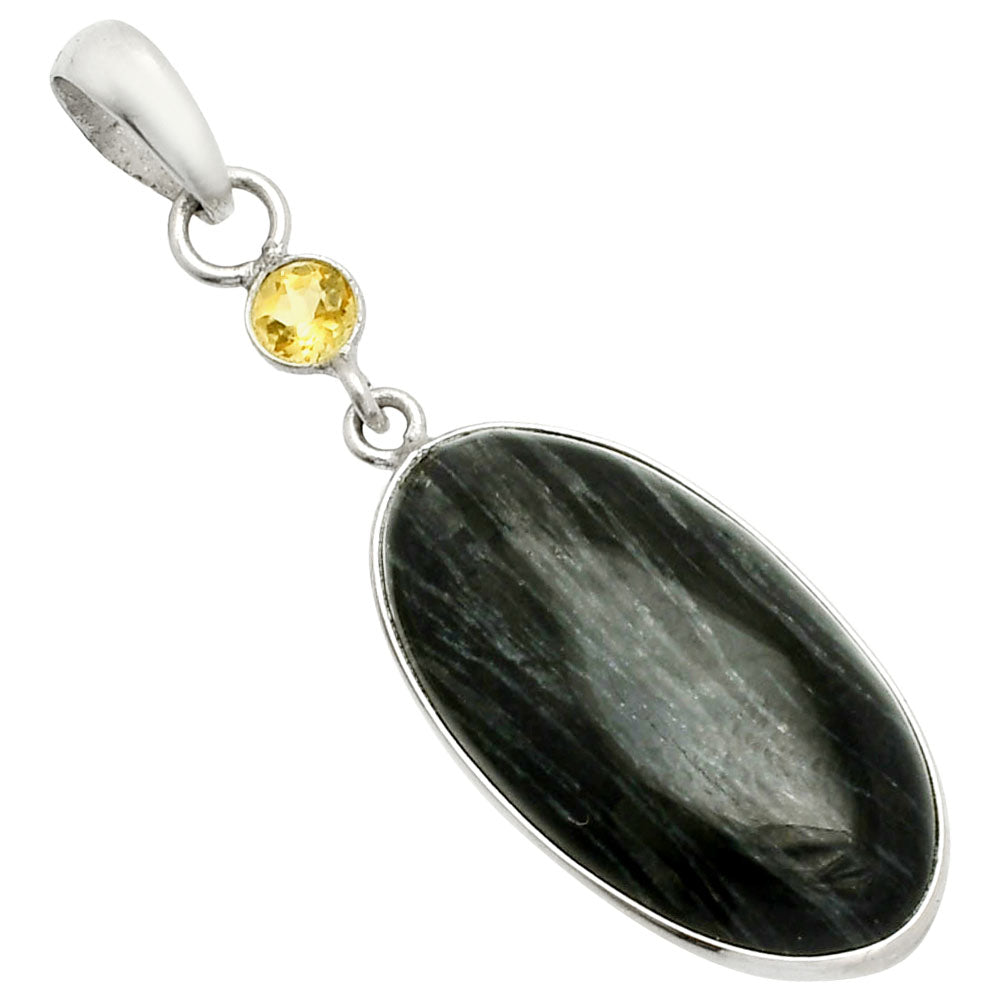 Silver Leaf Obsidian & Citrine Pendant P-1098 SDP151018