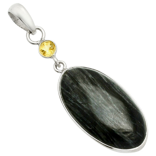 Silver Leaf Obsidian & Citrine Pendant P-1098 SDP151018