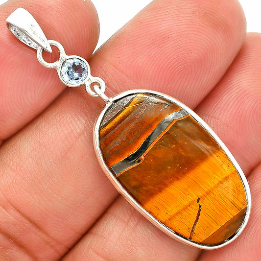 Tiger Eye - Africa & Sky Blue Topaz Pendant P-1098 SDP151026