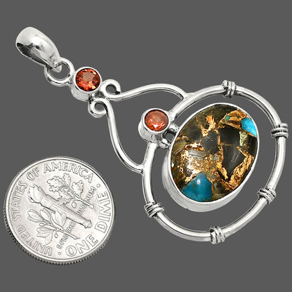 Natural Shell In Black Blue Turquoise & Garnet Pendant P-1075 SDP151182