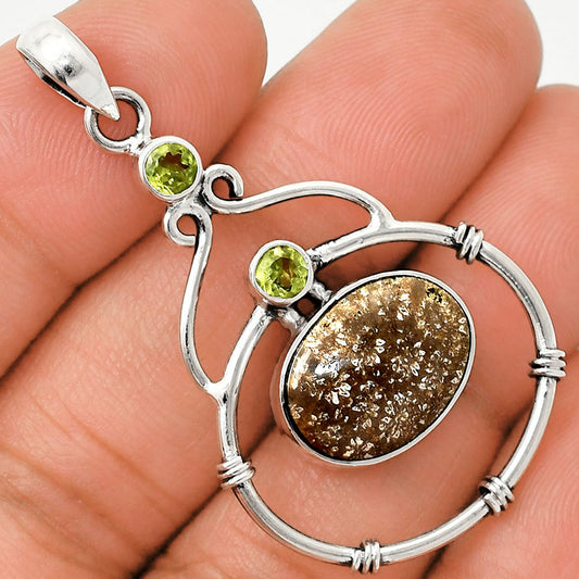 Natural Flower Fossil Coral & Peridot Pendant P-1075 SDP151184