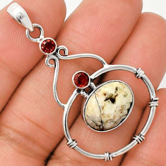 Authentic White Buffalo Turquoise Nevada & Garnet Pendant P-1075 SDP151196