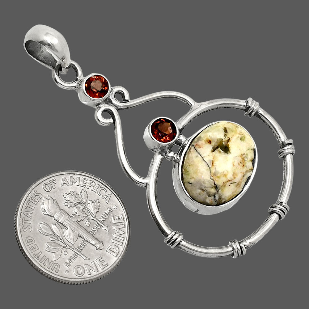Authentic White Buffalo Turquoise Nevada & Garnet Pendant P-1075 SDP151196