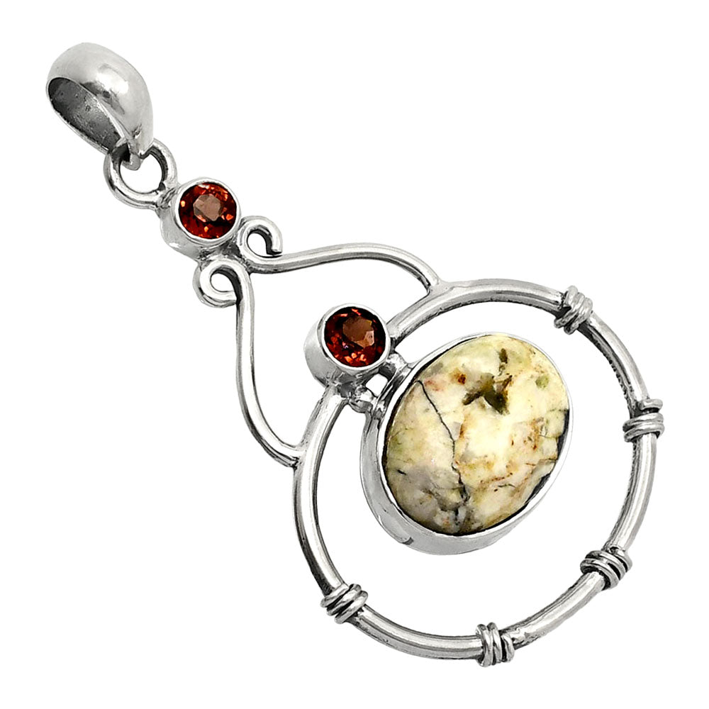 Authentic White Buffalo Turquoise Nevada & Garnet Pendant P-1075 SDP151196