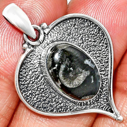 Heart - Black Flower Fossil Coral Pendant P-1503 SDP151271