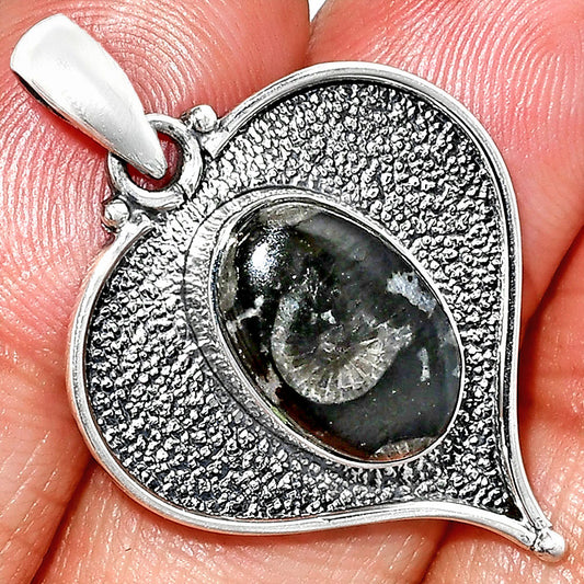 Heart - Black Flower Fossil Coral Pendant P-1503 SDP151271