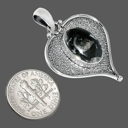 Heart - Black Flower Fossil Coral Pendant P-1503 SDP151271