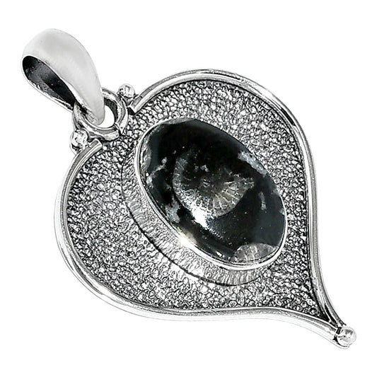 Heart - Black Flower Fossil Coral Pendant P-1503 SDP151271