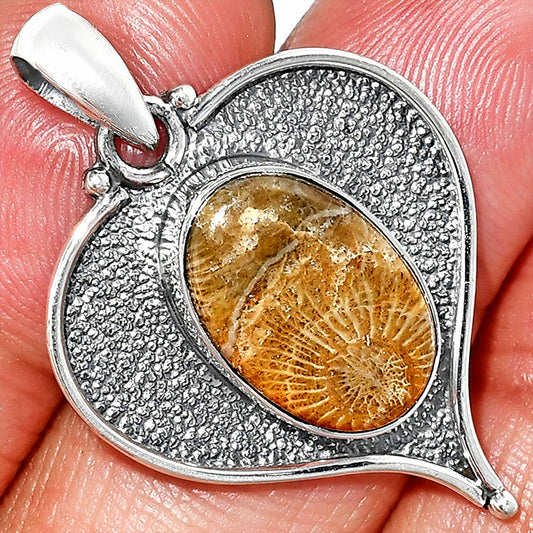 Heart - Natural Flower Fossil Coral Pendant P-1503 SDP151274