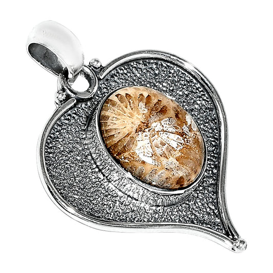Heart - Natural Flower Fossil Coral Pendant P-1503 SDP151291