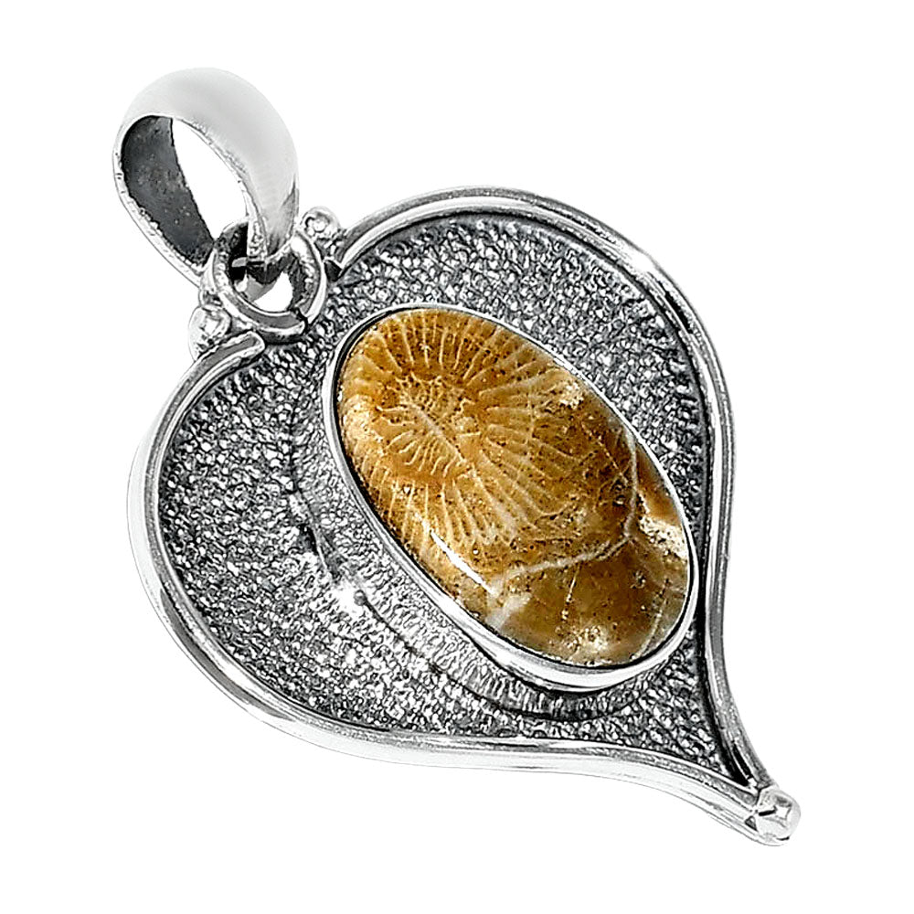 Heart - Natural Flower Fossil Coral Pendant P-1503 SDP151297