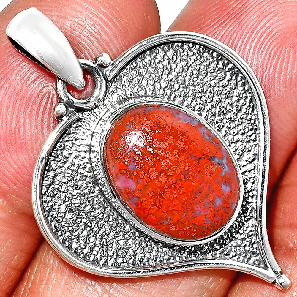 Heart - Natural Red Moss Agate Pendant P-1503 SDP151322