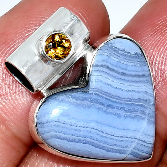 Heart - Blue Lace Agate & Citrine Pendant P-1300 SDP151720