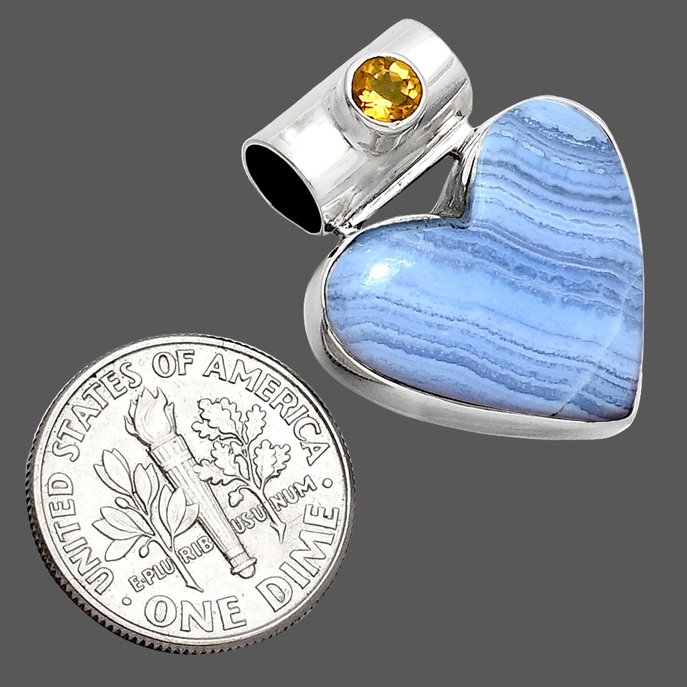 Heart - Blue Lace Agate & Citrine Pendant P-1300 SDP151720