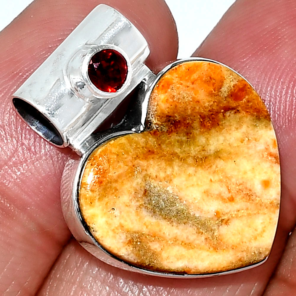 Heart - Natural Coral Jasper & Garnet Pendant P-1300 SDP151750