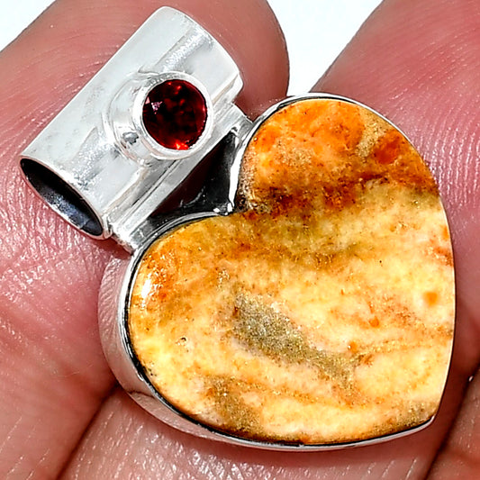 Heart - Natural Coral Jasper & Garnet Pendant P-1300 SDP151750