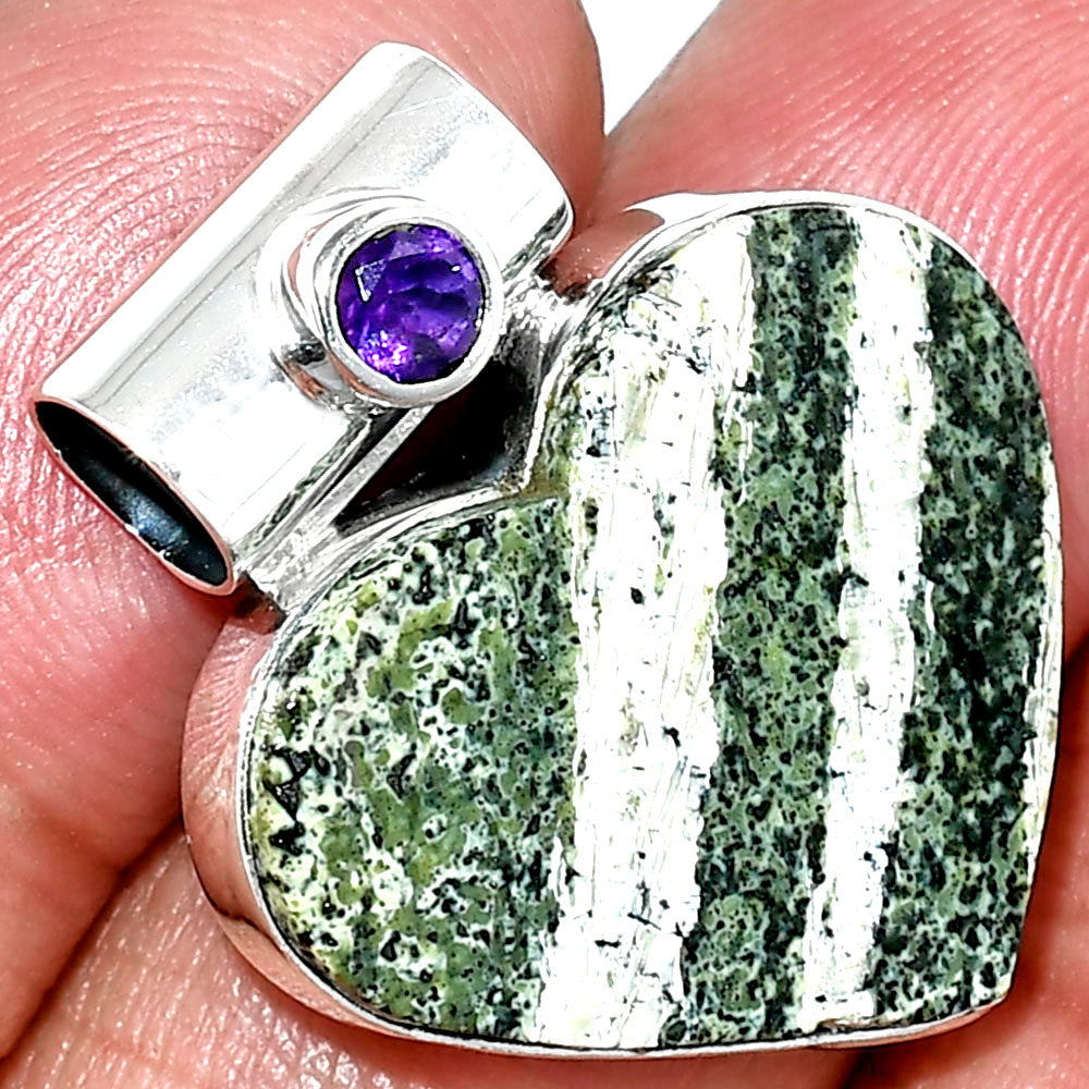 Heart - Natural Chrysotile & Amethyst Pendant P-1300 SDP151765