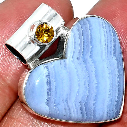 Heart - Blue Lace Agate & Citrine Pendant P-1300 SDP151773