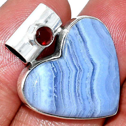 Heart - Blue Lace Agate & Amethyst Pendant P-1300 SDP151774