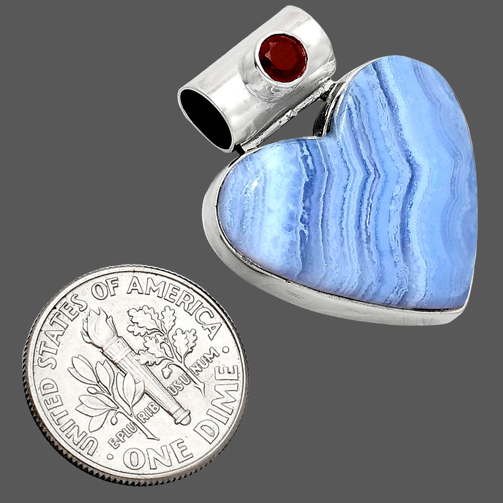 Heart - Blue Lace Agate & Amethyst Pendant P-1300 SDP151774